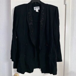 Women’s vintage black bead embellished lapel blazer jacket - size 10